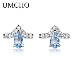 925 Sterling Silver Blue Gemstone Stud Earrings for Women