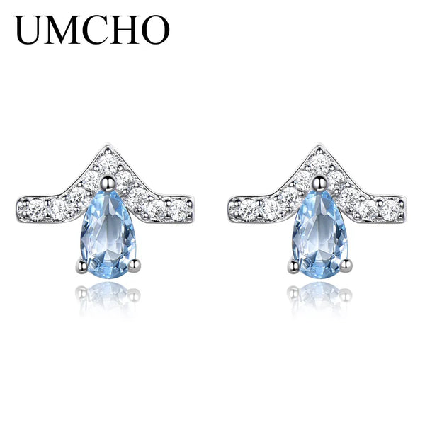 925 Sterling Silver Blue Gemstone Stud Earrings for Women