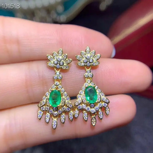 925 Sterling Silver Emerald Drop Earrings for Woman