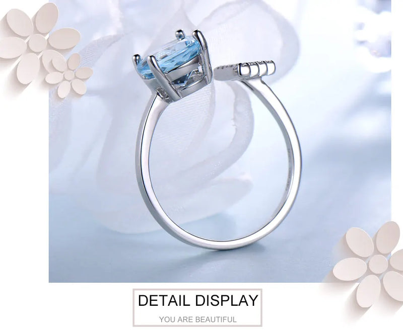 925 Sterling Silver Sky Blue Topaz Adjustable Ring for Women