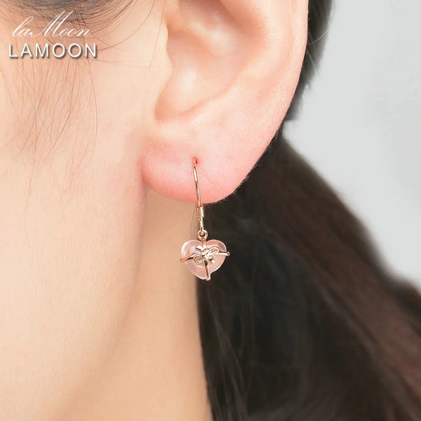 925 Sterling Silver Natural Pink Rose Quartz Drop Earrings for Her