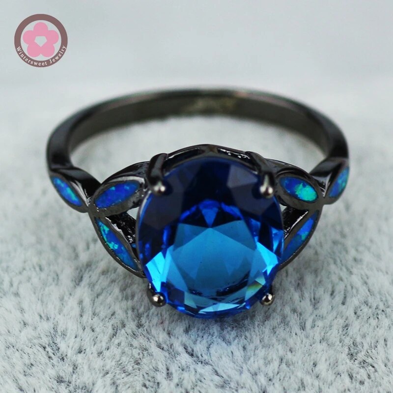 10kt Gold Plated Blue Crystal Rings for Women