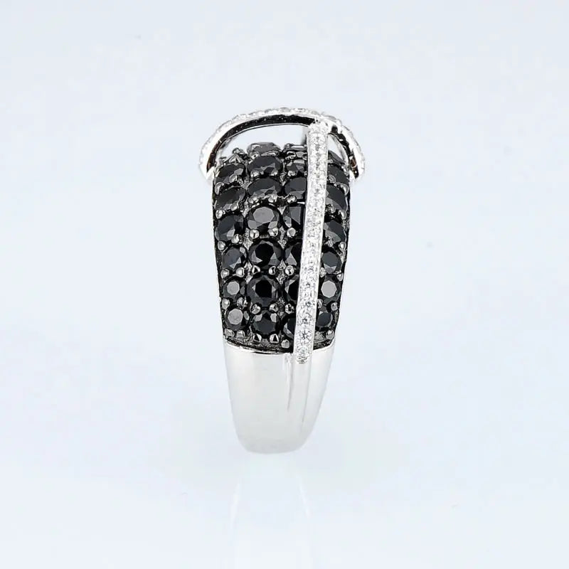 925 Sterling Silver Ring with + Cubic Zirconia and Black Stones for Women