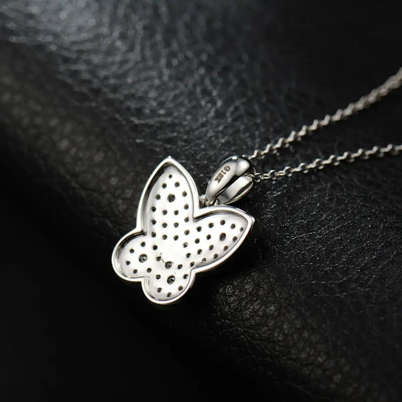 18K White Gold Butterfly Diamond Pendant for Women