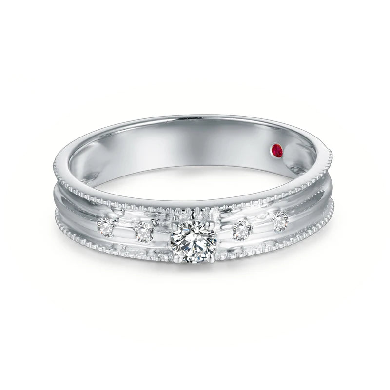 18K White Gold Diamond Ruby Wedding Band for Women