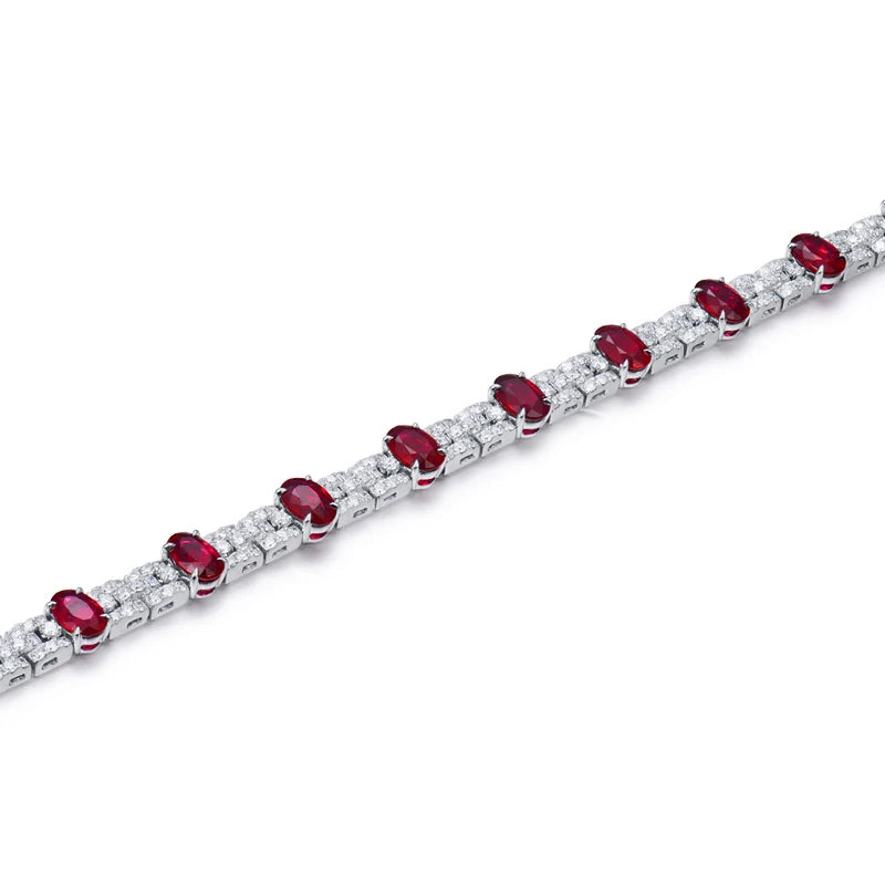 White Gold with Natural Ruby and Diamond Bracelet for Women