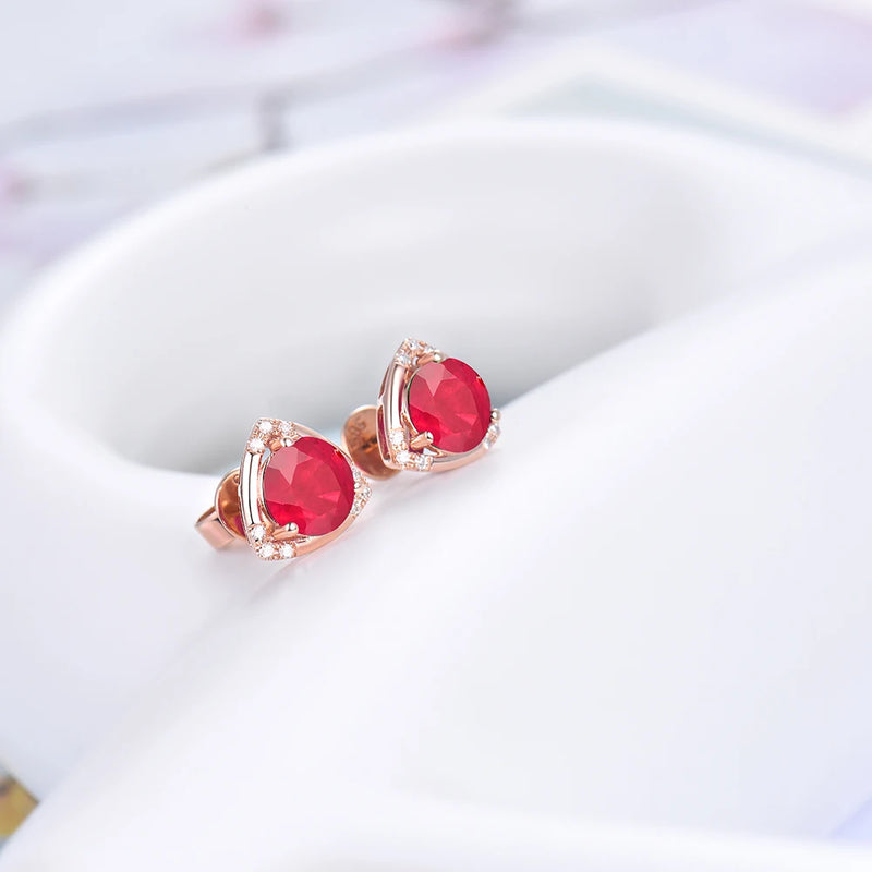 18Kt Rose Gold Ruby Earrings with Diamonds for Women