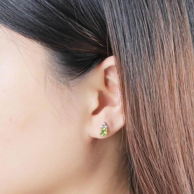 925 Sterling Silver Peridot Stud Earrings for Women