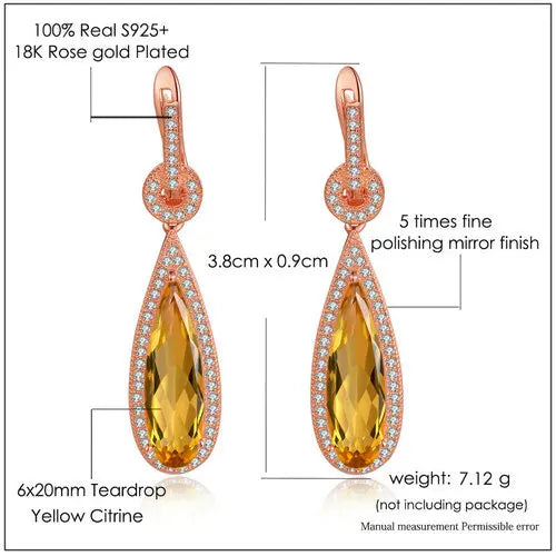 Sterling Silver Citrine Drop Earrings for Women