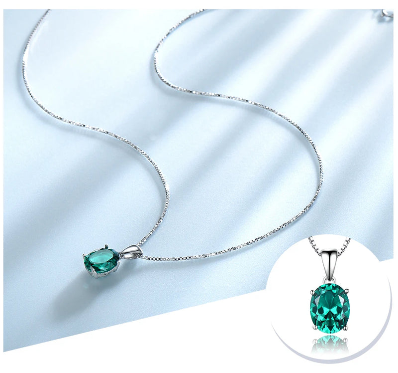 Sterling Silver Oval Cut Emerald Halo Pendant for Women