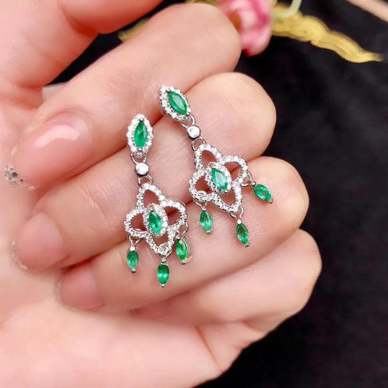 S925 Silver Green Emerald Earrings