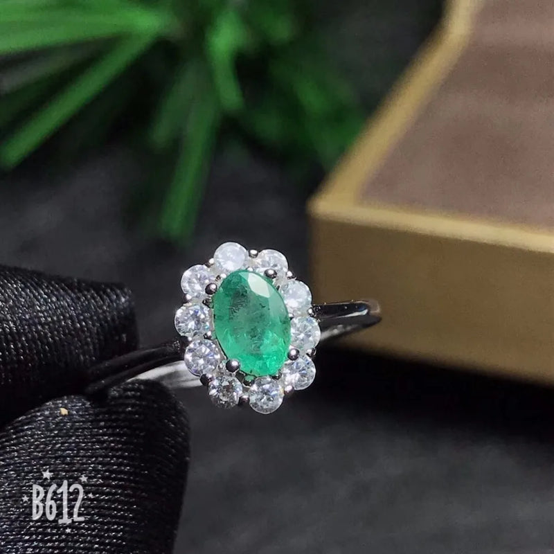 925 Silver Natural Emerald Ring, size can be customized