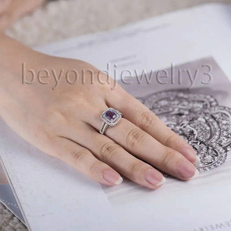 14kt White Gold Amethyst Engagement Ring For Women