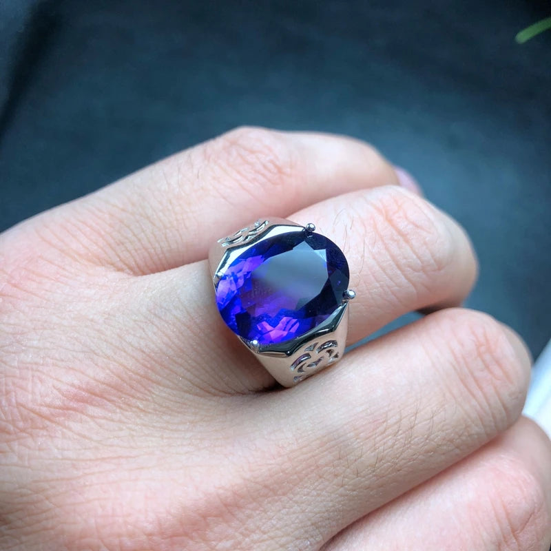 925 Silver Amethyst Men's Ring, Heavy, Beautiful