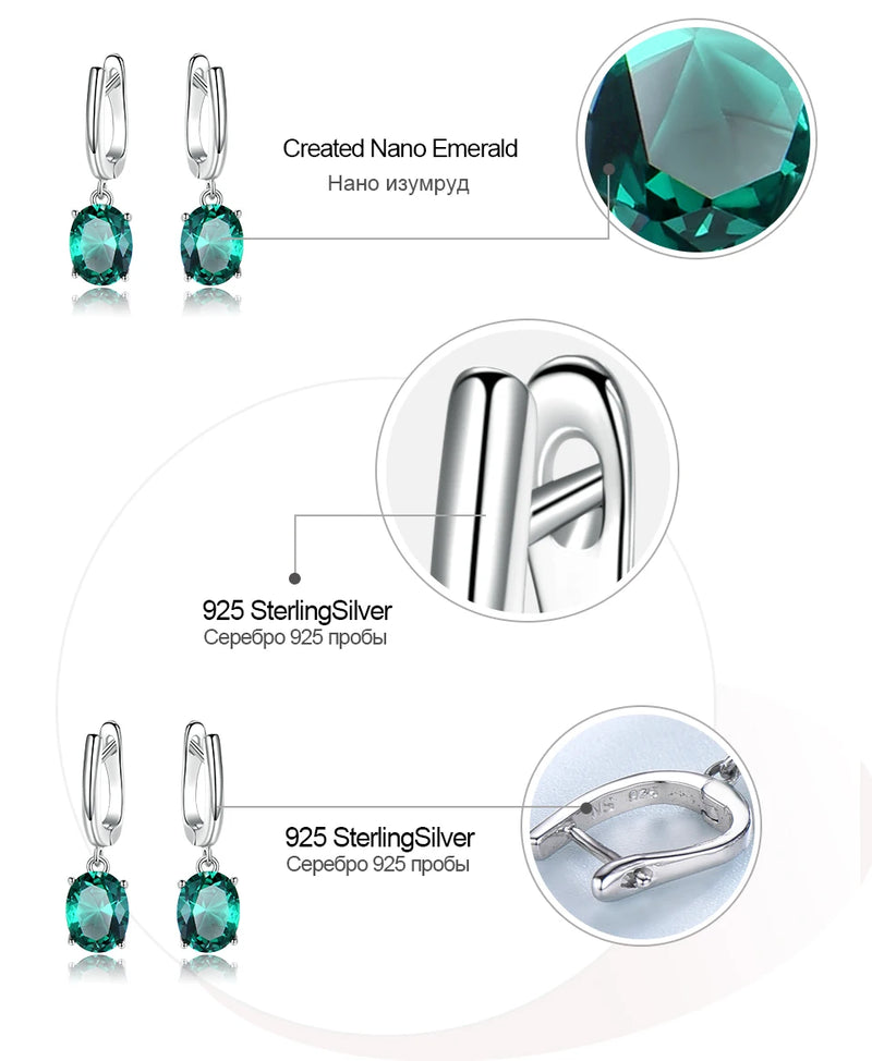 925 Sterling Silver Emerald Gemstone Long Clip Earrings for Women