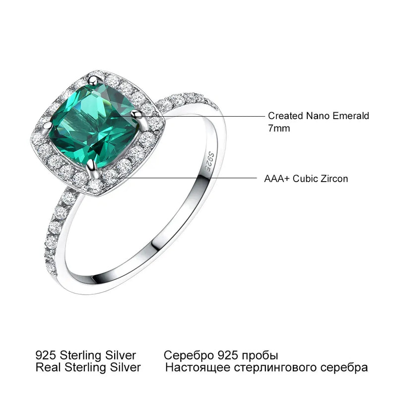 Sterling Silver Nano Emerald Cushion Zircon Ring for Women