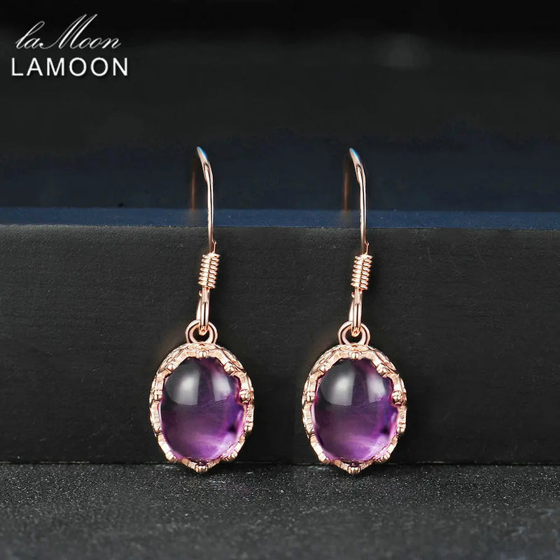 Sterling Silver 2.7ctw Oval Purple Amethyst Drop Earrings for Women