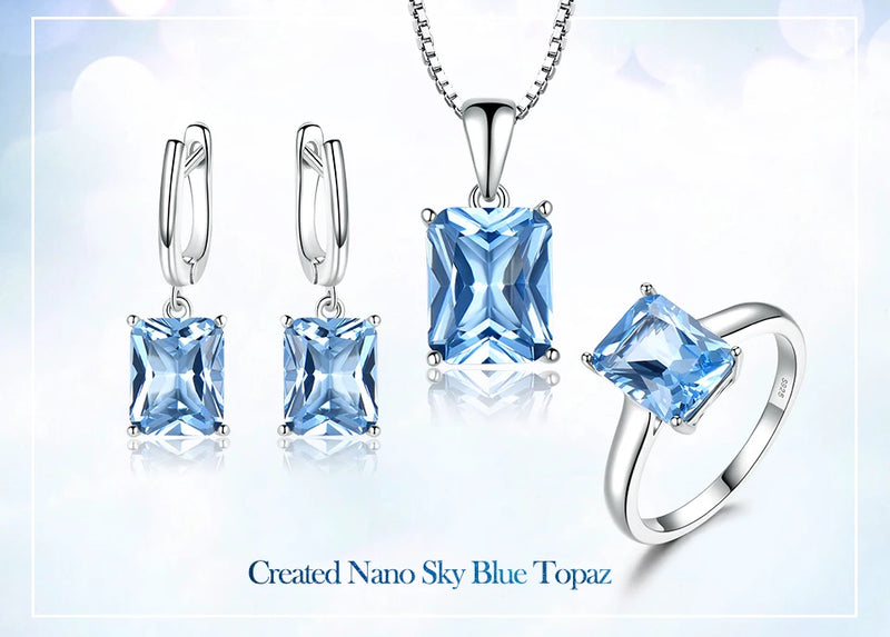 925 Sterling Silver Sky Blue Topaz Jewelry Set for Women