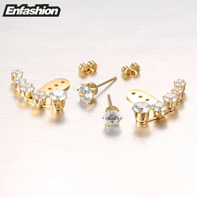 Enfashion Crystal Earrings Gold Color Zirconia Stone Stud Earrings Stainless Steel Earring For Women Jewelry Wholesale E5208