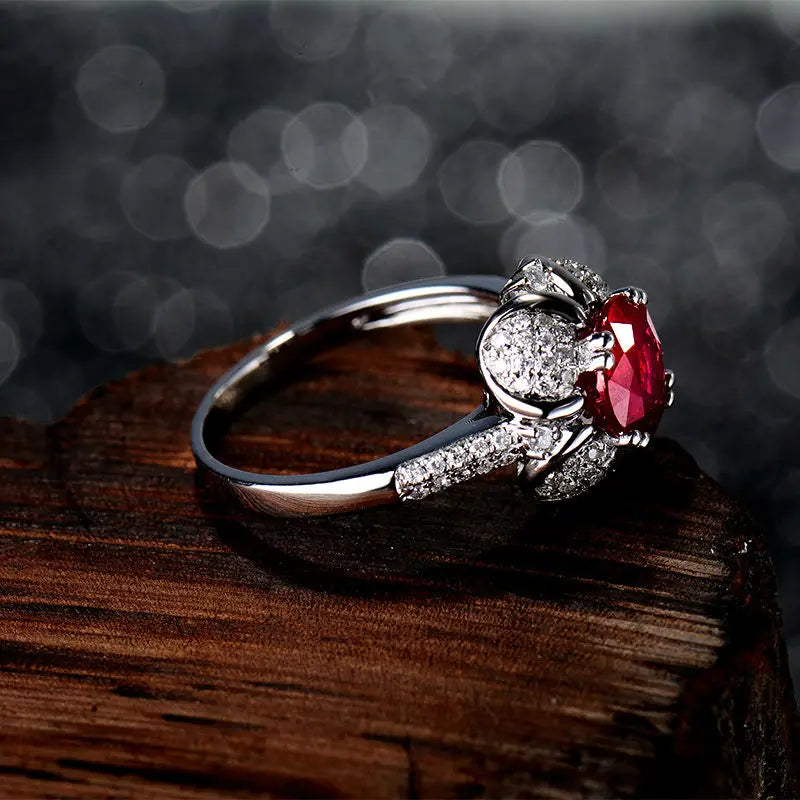 14K White Gold Ruby Wedding Ring for Women