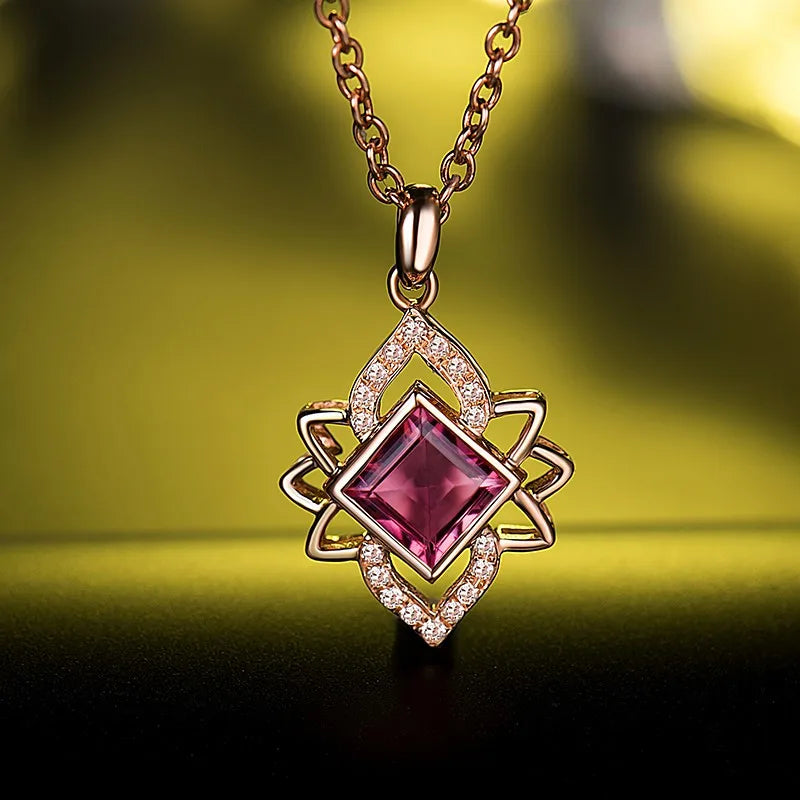 14K Rose Gold Pink Tourmaline Diamond Pendant Necklace for Women