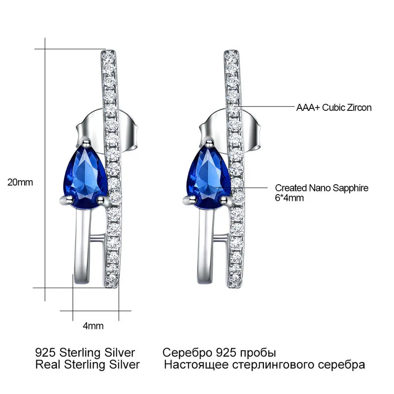 Sterling Silver Blue Sapphire Drop Earrings for Women