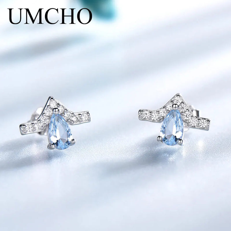 925 Sterling Silver Blue Gemstone Stud Earrings for Women