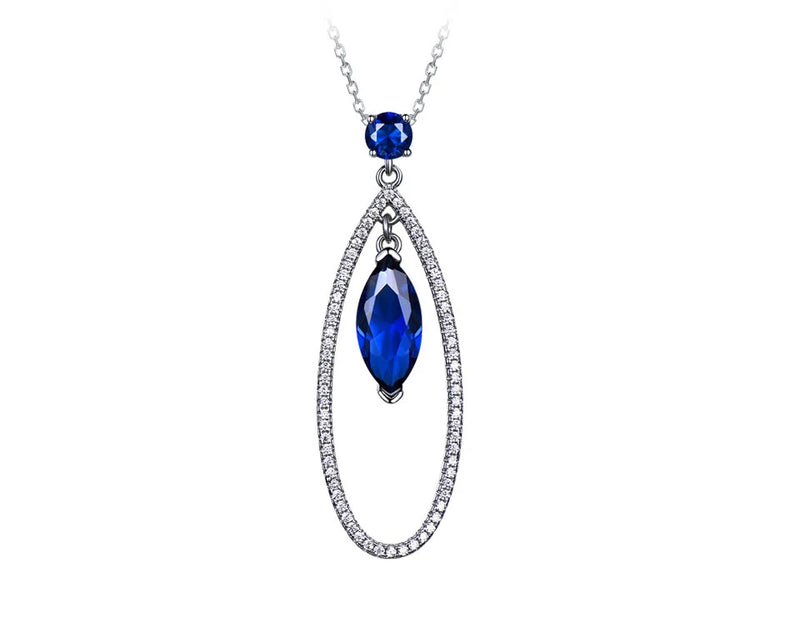 Sterling Silver Blue Sapphire Pendant and Drop Earrings Set for Women