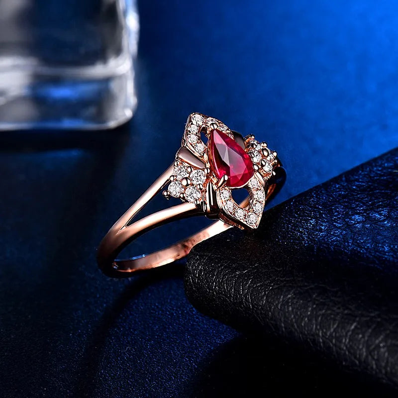 14K Rose Gold Ruby Diamond Ring for Women