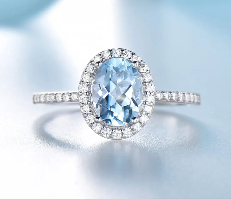 925 Sterling Silver Sky Blue Topaz Oval Ring for Women