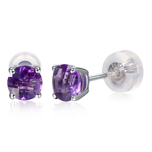 14K White Gold Amethyst Stud Earrings for Women