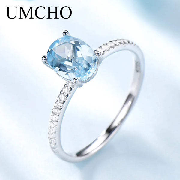 Sterling Silver Sky Blue Topaz Solitaire Ring for Women