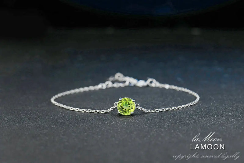 925 Sterling Silver Natural Peridot Charm Bracelet for Women