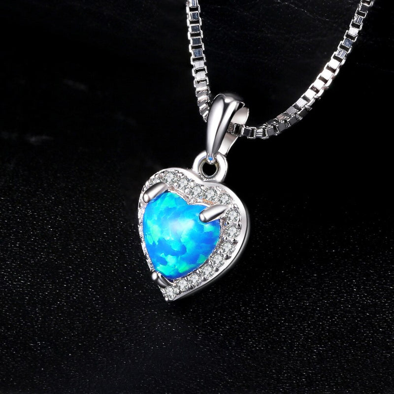 Sterling Silver Created Blue Opal Heart Pendant Necklace for Women