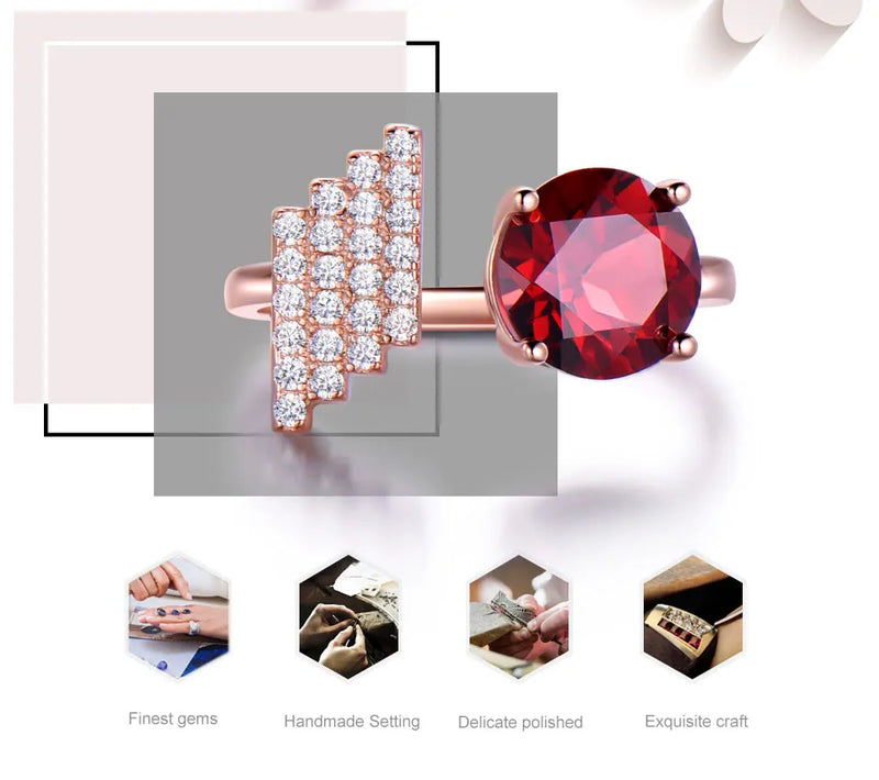 925 Sterling Silver Garnet Ring for Women