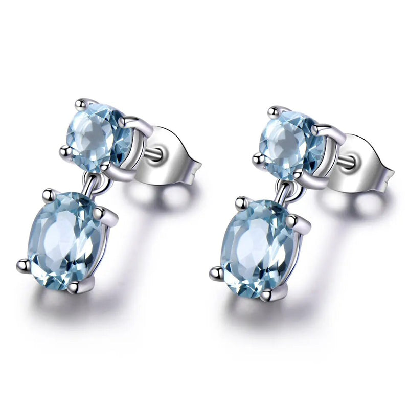 Sterling Silver Double Nano Sky Blue Topaz Earrings for Women