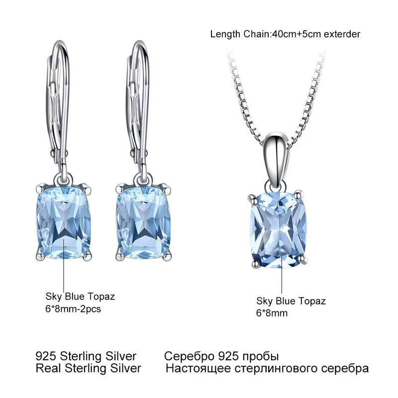 Sterling Silver Sky Blue Topaz Earrings Necklace Set for Women