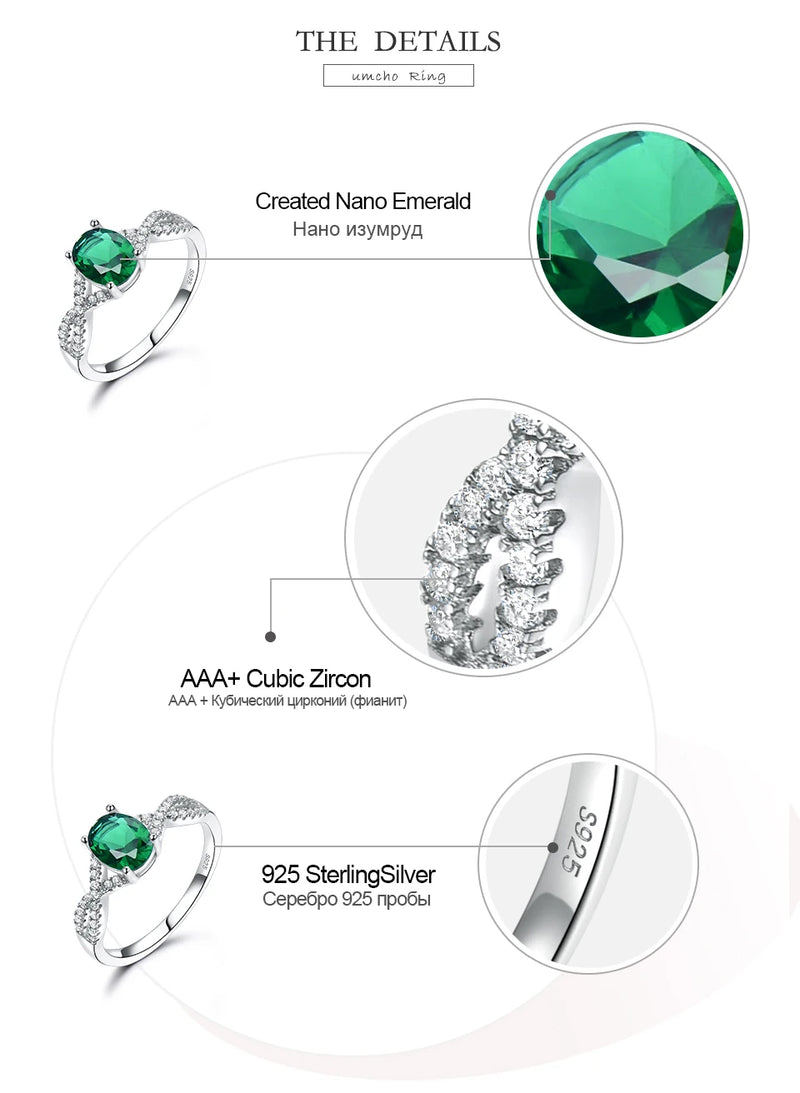 Sterling Silver Nano Emerald Oval Ring for Female