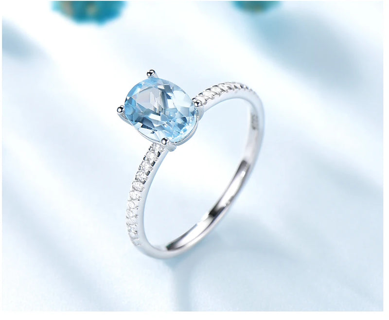 Sterling Silver Sky Blue Topaz Solitaire Ring for Women