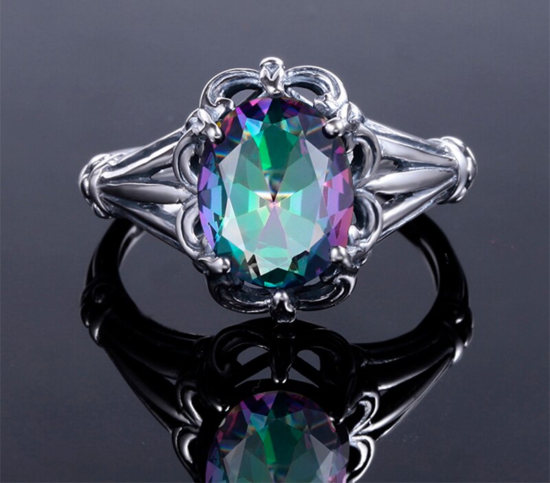 925 Sterling Silver Rainbow Topaz Crystal Ring for Women