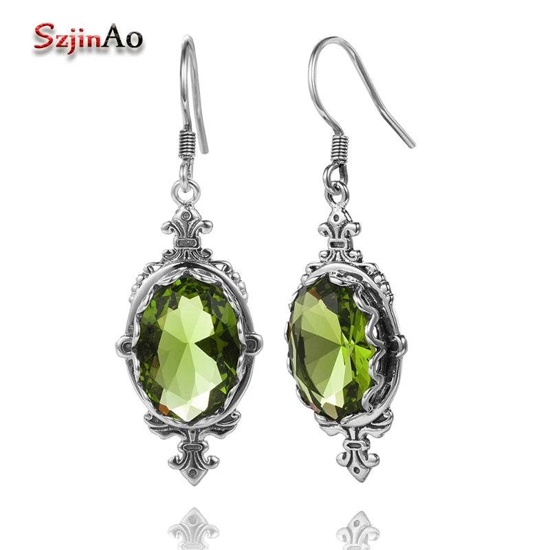 Sterling Silver Peridot Oval Earrings