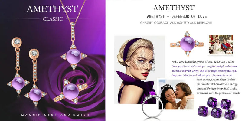 Sterling Silver Amethyst Jewelry Set For Women