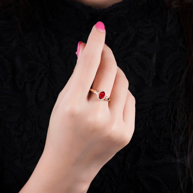 18Kt Yellow Gold Ruby and Diamond Oval Ring for Her