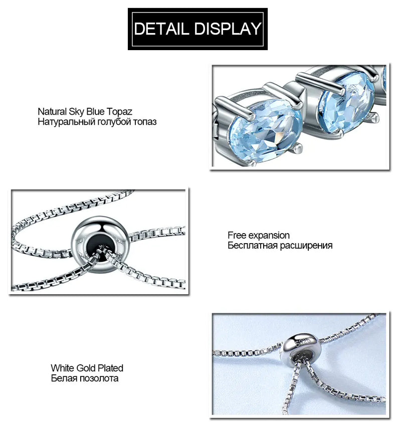 925 Sterling Silver Sky Blue Topaz Bracelet for Women