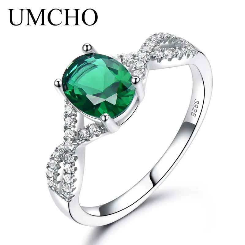 Sterling Silver Nano Emerald Oval Ring for Female