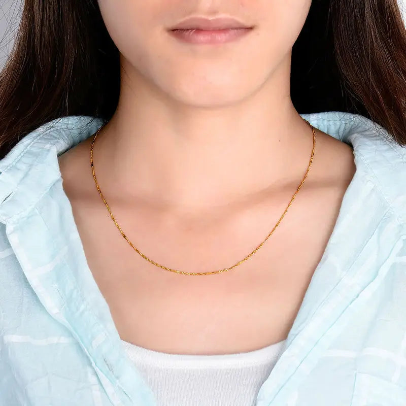 18K Rose Gold Wave Chain Necklace, 18" for Women