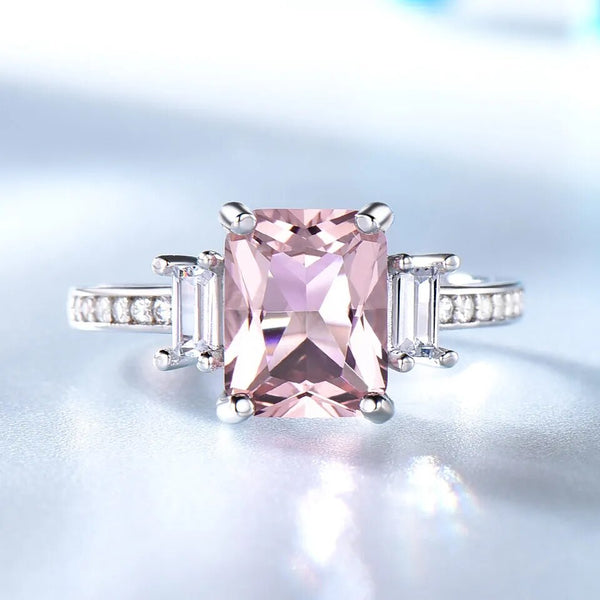 925 Sterling Silver Nano Morganite Ring for Women