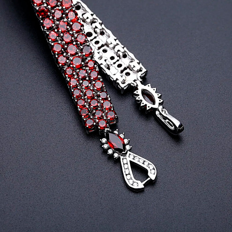 Sterling Silver Natural Red Garnet Bracelet for Women