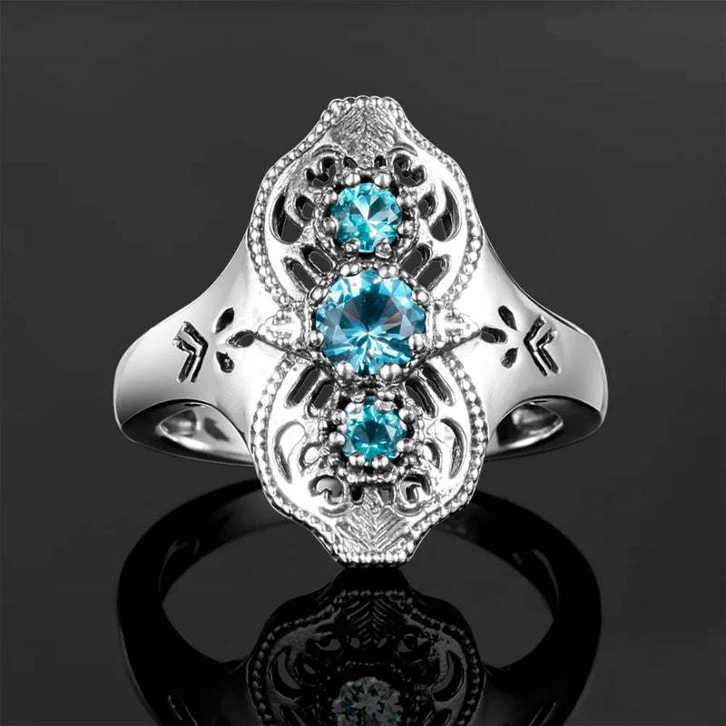 925 Sterling Silver Aquamarine Turkish Ring for Women