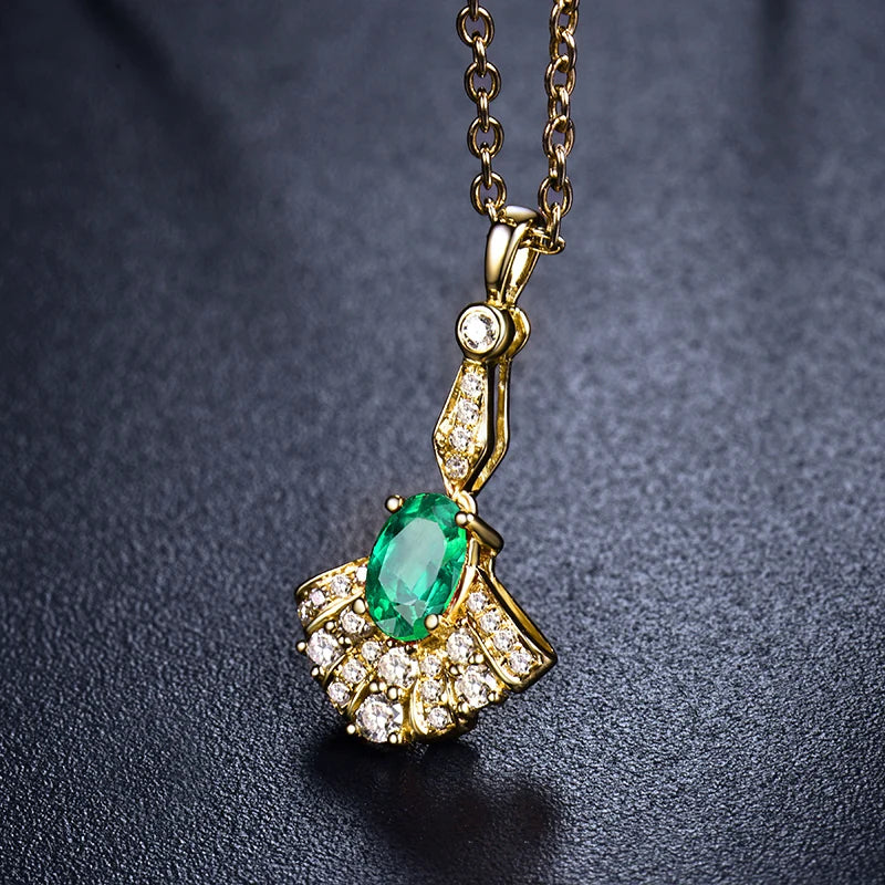 14K Yellow Gold Emerald Pendant Necklace for Women